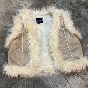 GAP KIDS CAMEL SUEDE FAUX FUR VEST